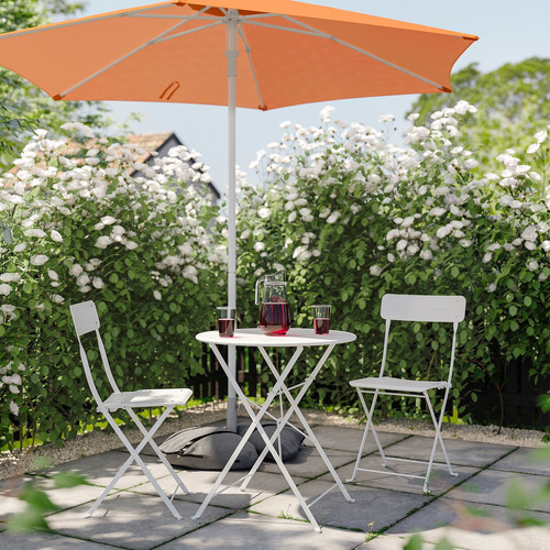 HÖGÖN / IGGÖN Parasol with base, bright orange/dark grey, 270 cm