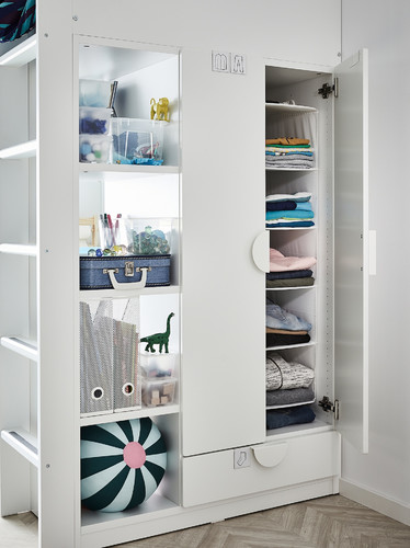 SMÅSTAD Loft bed, white with frame/with desk with 4 drawers, 90x200 cm