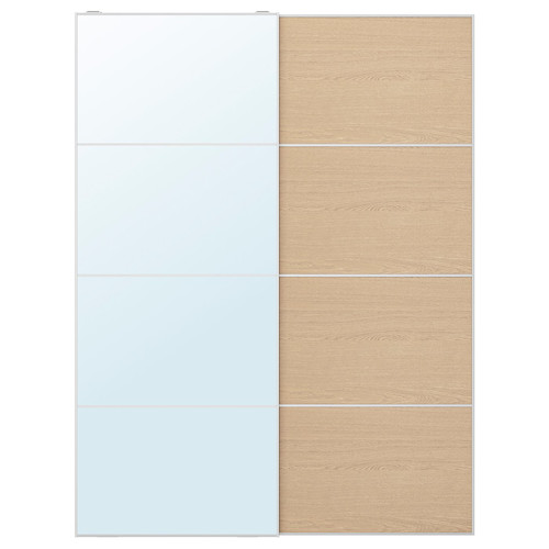 AULI / MEHAMN Pair of sliding doors, aluminium mirror glass/double sided white stained oak effect, 150x201 cm