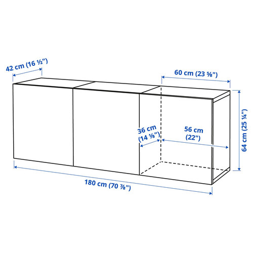 BESTÅ Wall-mounted cabinet combination, black-brown Björköviken/brown stained oak veneer, 180x42x64 cm