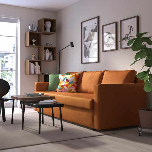 FRIHETEN 3-seat sofa-bed, Faringe brown-orange