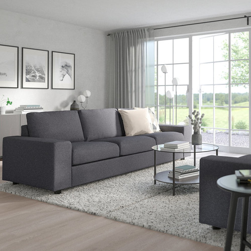VIMLE Crnr sofa-bed, 5-seat w chaise lng, with wide armrests/Gunnared medium grey