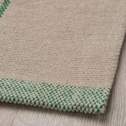 RIDSTIG Rug, flatwoven, off-white/green, 133x195 cm