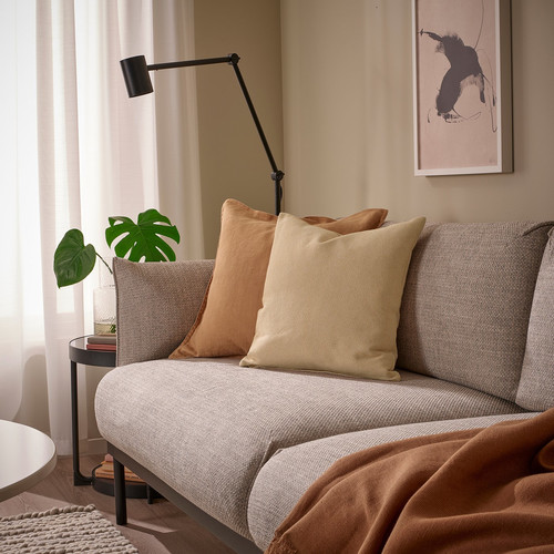 SANDTRAV Cushion, yellow-beige/white, 45x45 cm