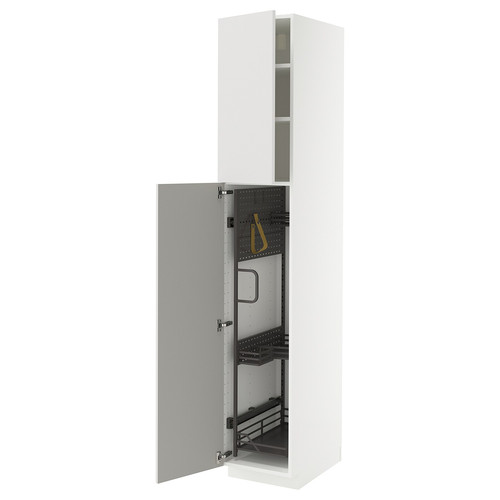 METOD High cabinet with cleaning interior, white/Ringhult light grey, 40x60x220 cm